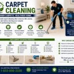 Technician steam cleaning carpet in modern living room