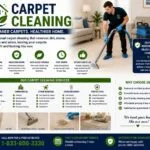 Technician steam cleaning carpet in modern living room