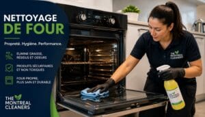 Nettoyage professionnel d’un four par une technicienne