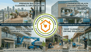 Outdoor cleaning services collage with crews at work
