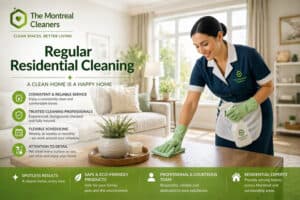 Professional cleaner wiping table in bright living room