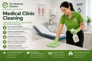 Medical clinic cleaning professional disinfecting examination room