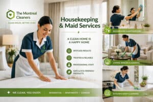 Professional housekeeper cleaning modern home interior