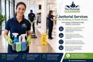 Janitorial staff cleaning modern retail store interior