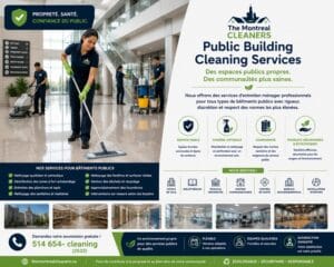 Janitor mopping floor in public building lobby